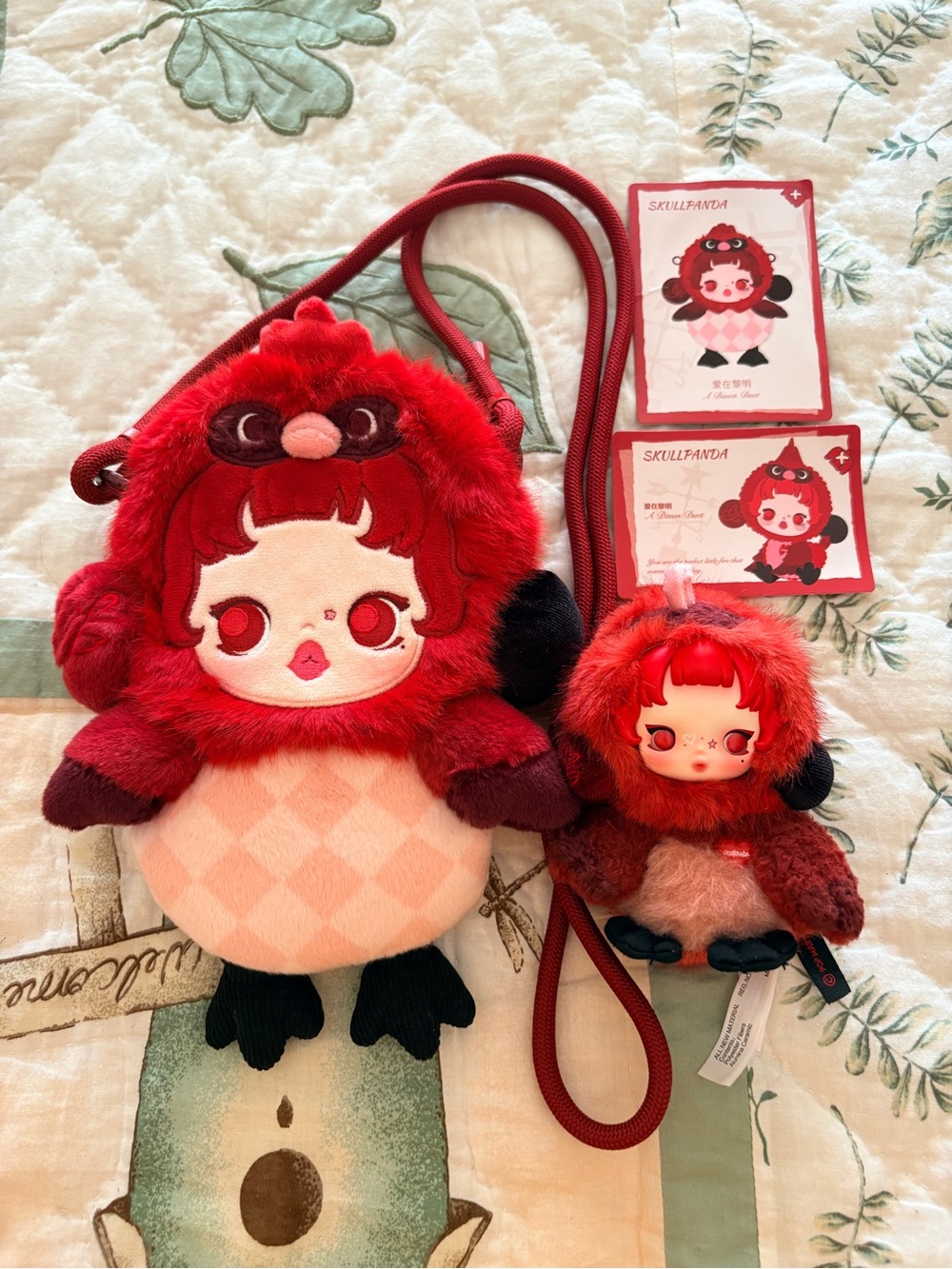 Skullpanda Red Plush Crossbody Bag with Matching Mini Doll